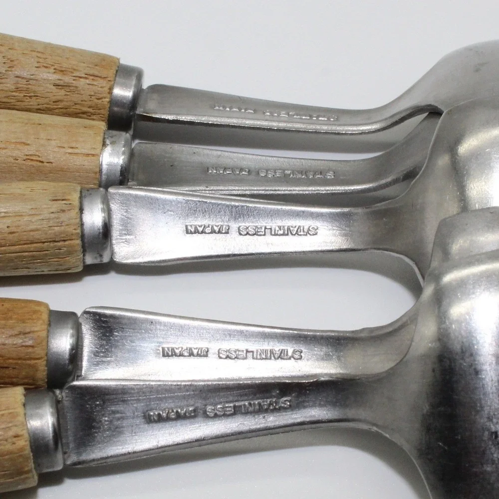 Grapefruit Spoons Set of 5 Brown Wood Handle Stainless Japan MCM Retro